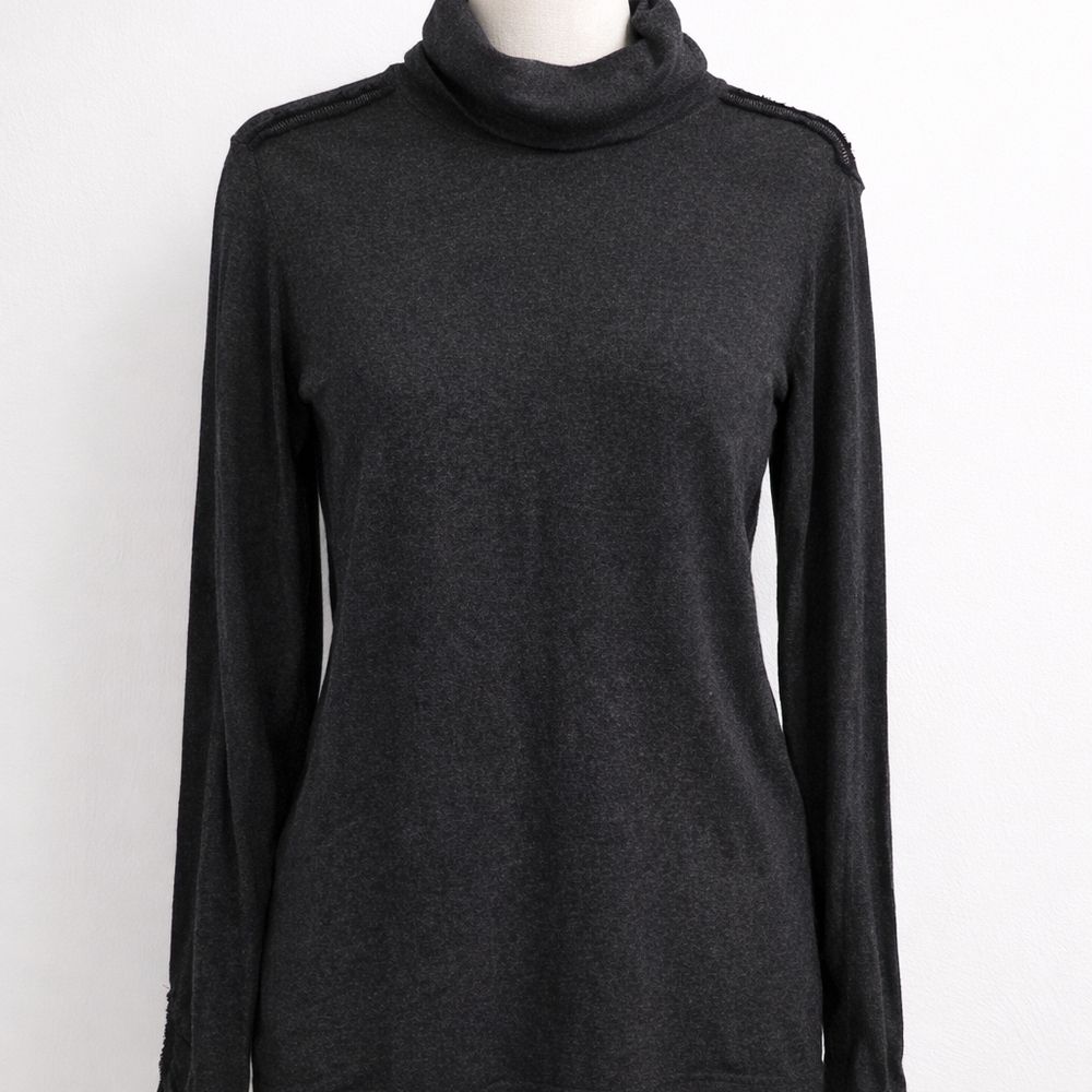 Luisa Cerano Silk Cashmere Blend Turtleneck Sweater Dark Charcoal Size 10 / Medi - Picture 3 of 11